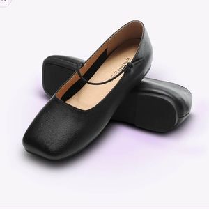 Empress Black Leather Square Toe Ballet Flat